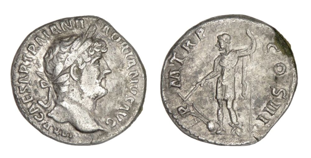Lot 61: Hadrian denarius. Rome, 119-122. Silver, 20mm, 3.1g. Laureate...