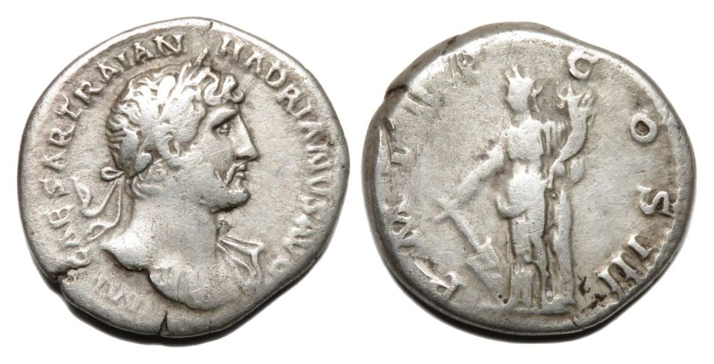 Lot 64: Hadrian Denarius. Rome, AD 123. Silver, 2.96g. 18.14...