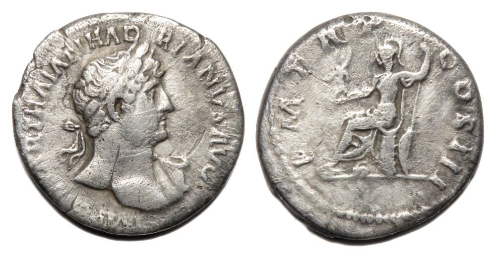 Lot 65: Hadrian Denarius. Rome, AD 123. Silver, 2.48g. 18.32...