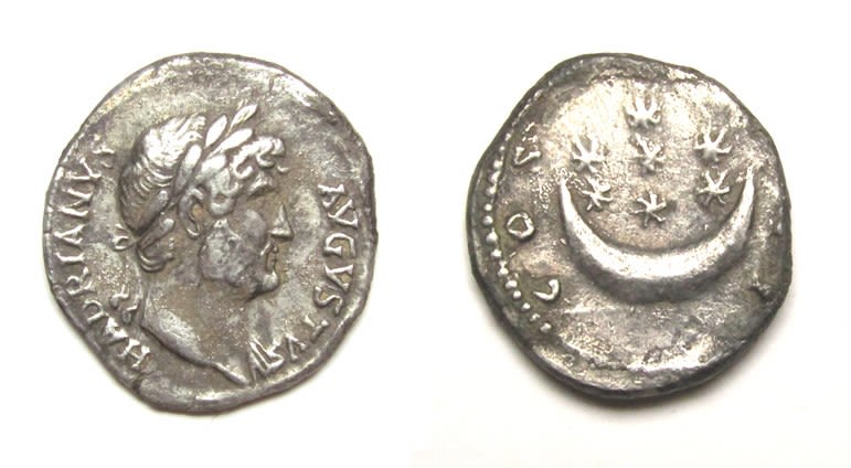 Lot 67: Hadrian Denarius. Rome, AD 127. Silver, 3.11g. Laureate...