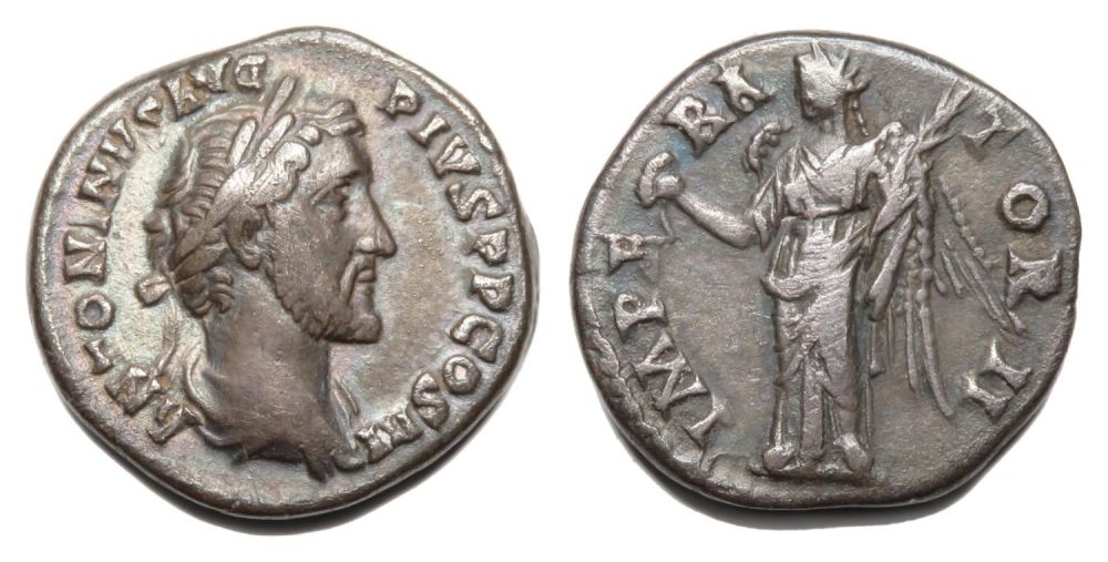 Lot 71: Antoninus Pius Silver Denarius. Rome, AD 143. Silver,...