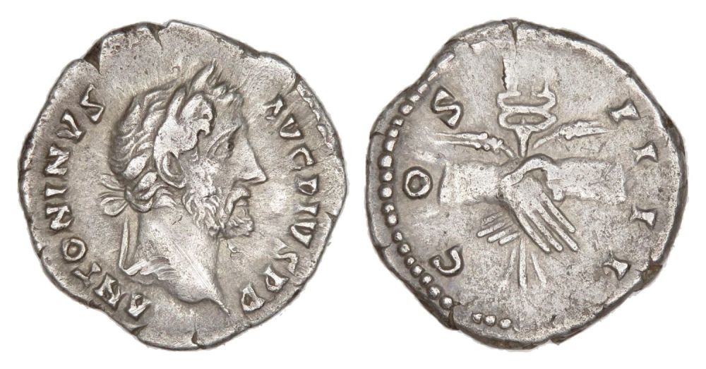 Lot 72: Antoninus Pius Denarius. Rome, AD 146. Silver, 18.68...