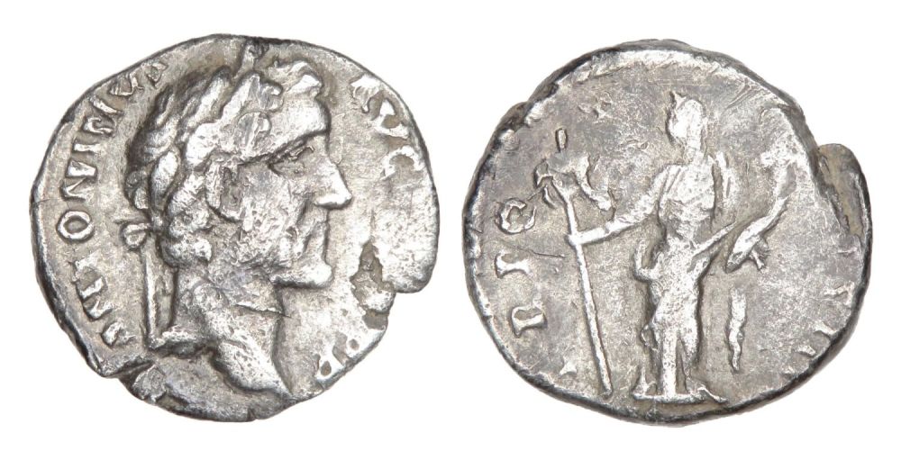 Lot 73: Antoninus Pius Denarius. Silver, 16.70 mm 3.13g. Laureate...