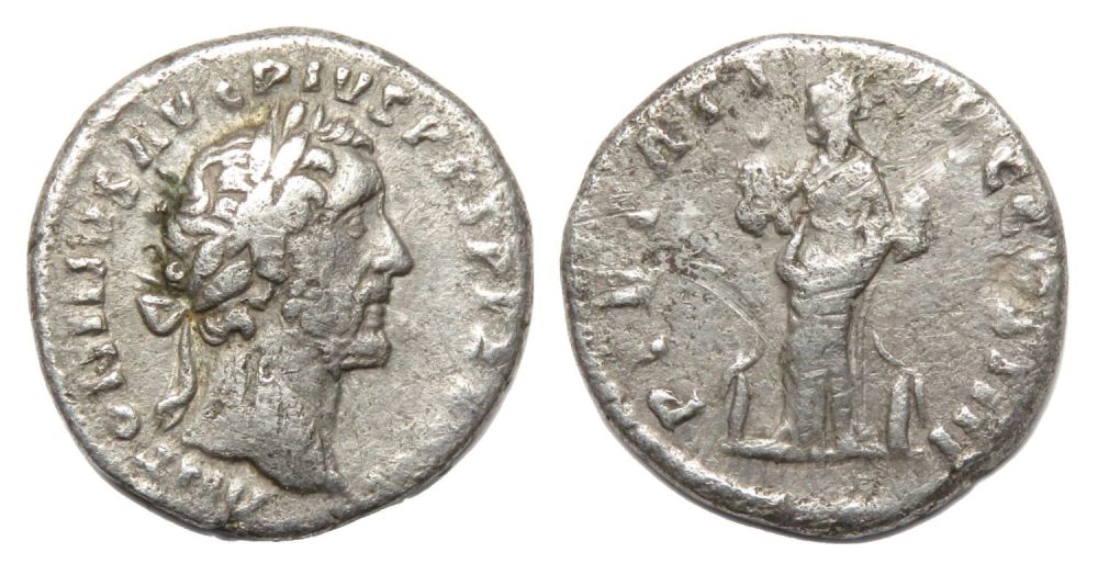 Lot 76: Antoninus Pius Silver Denarius. Rome, AD 160-61. Silver,...