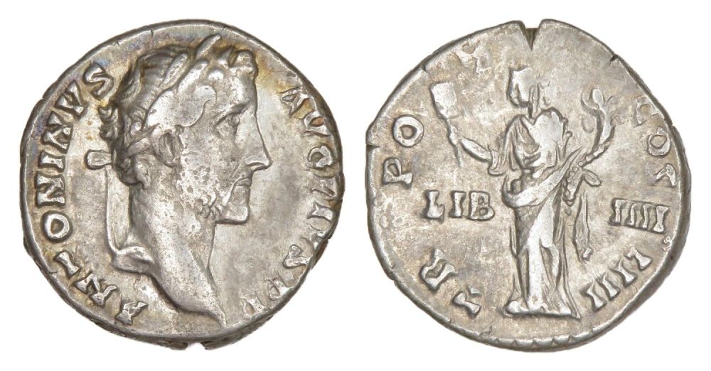 Lot 77: Antoninus Pius Silver Denarius. Rome, AD 145. Silver,...