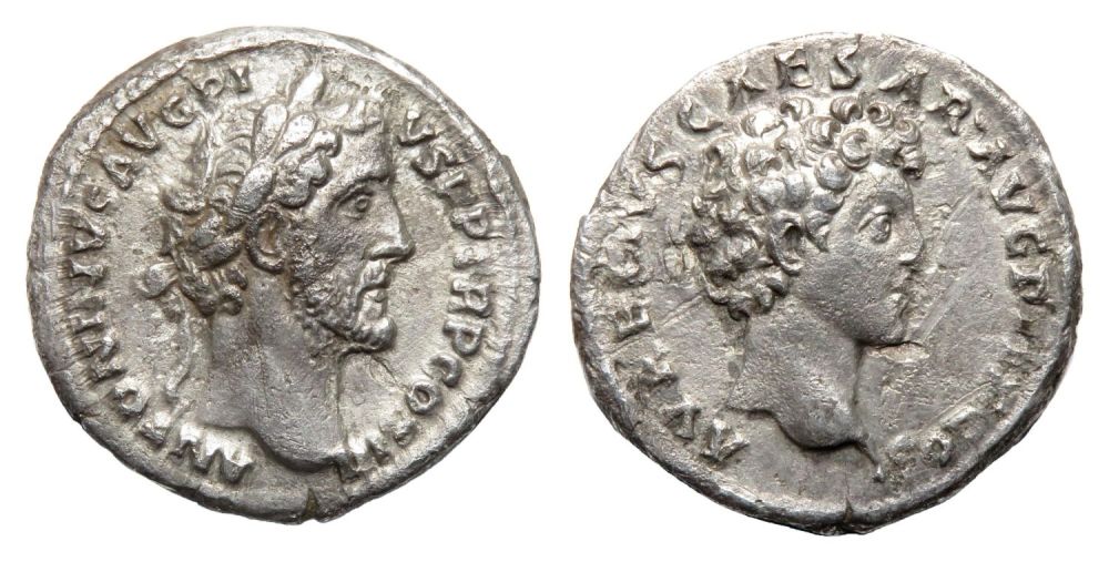 Lot 78: Antoninius Pius and Marcus Aurelius Denarius. Rome, AD...
