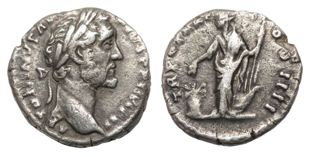 Lot 81: Antoninus Pius Denarius. Rome, AD 157-8. Silver, 2.42g....