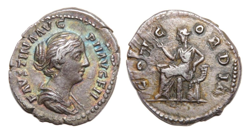 Lot 82: Faustina Denarius. Rome, AD 154-6. Silver, 3.15g. 19.35...