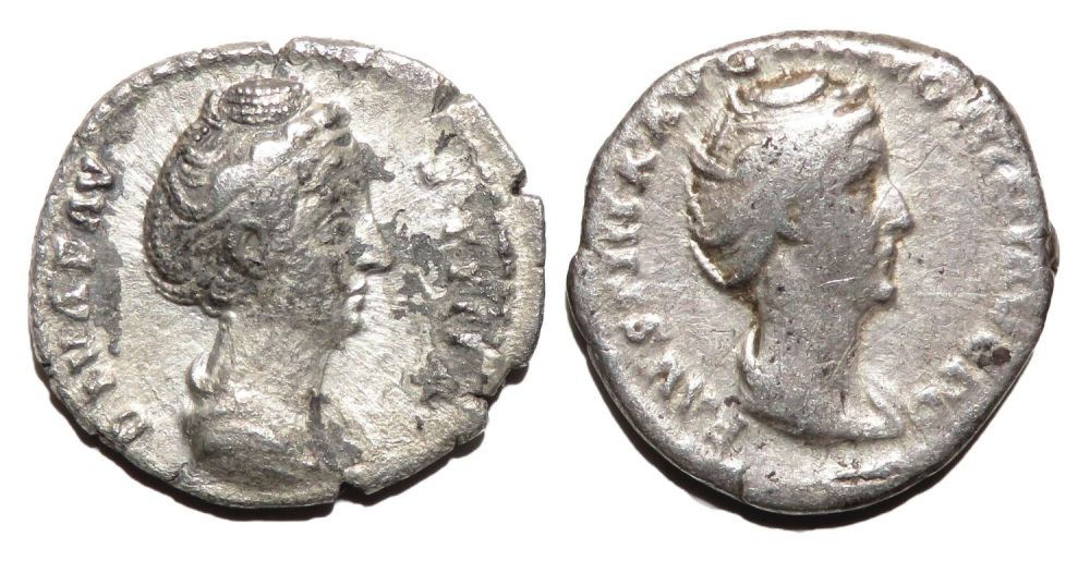 Lot 83: Faustina Silver Denarius (2). Rome, AD 143. Draped...