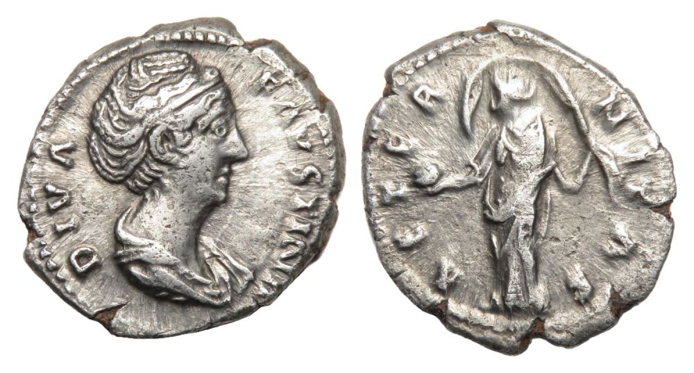Lot 84: Faustina Denarius. Rome, after AD 147. Silver, 2.88g....