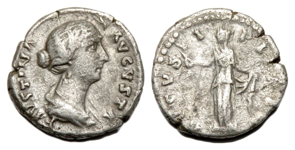 Lot 87: Faustina Denarius. Rome, AD 157-61. Silver, 2.81g. 17.13...
