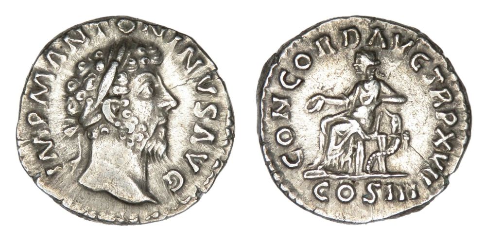 Lot 93: Marcus Aurelius Denarius. Rome, AD 162. Silver, 18mm,...