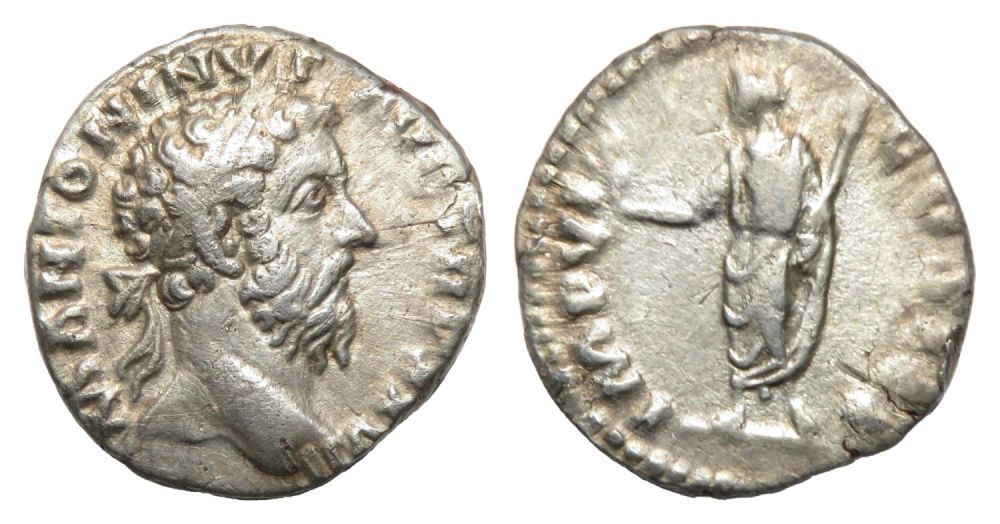Lot 94: Marcus Aurelius Denarius. Rome, AD 174. Silver, 2.41g....