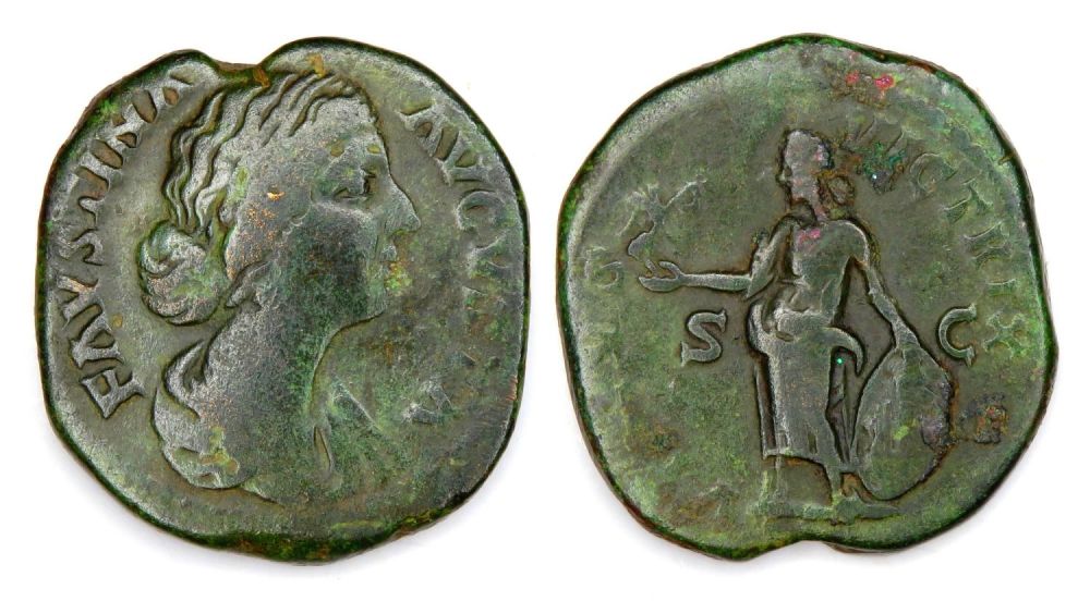 Lot 99: Faustina Junior Sestertius. Brass, 27.88mm 22.97g. Draped bust...