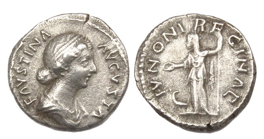 Lot 101: Faustina Junior Denarius. Rome, AD 161-75. Silver, 3.14g....