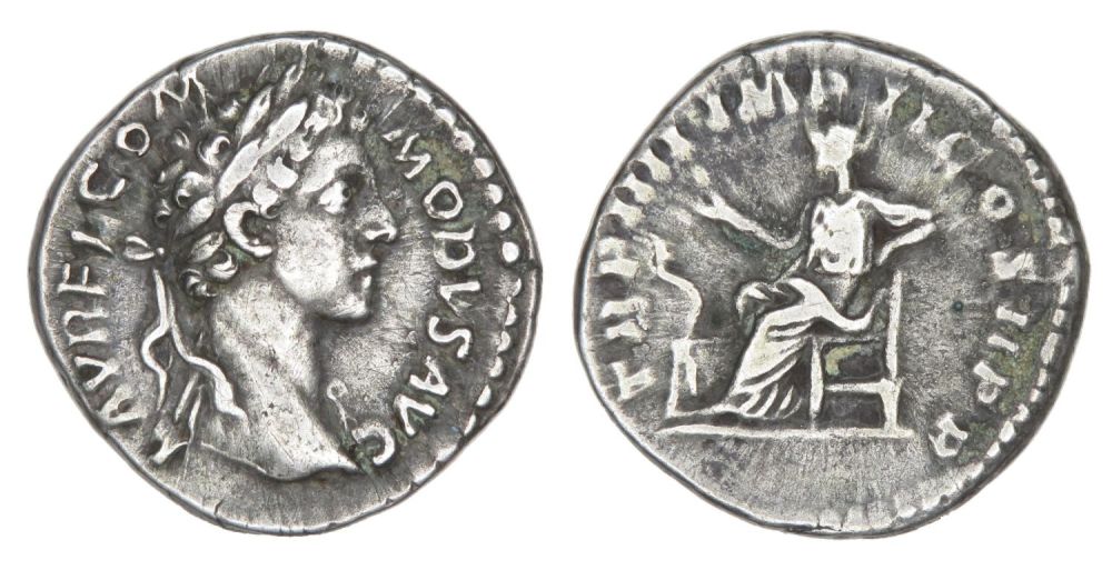 Lot 107: Commodus Denarius. Rome, AD 179. Silver, 17.68 mm...