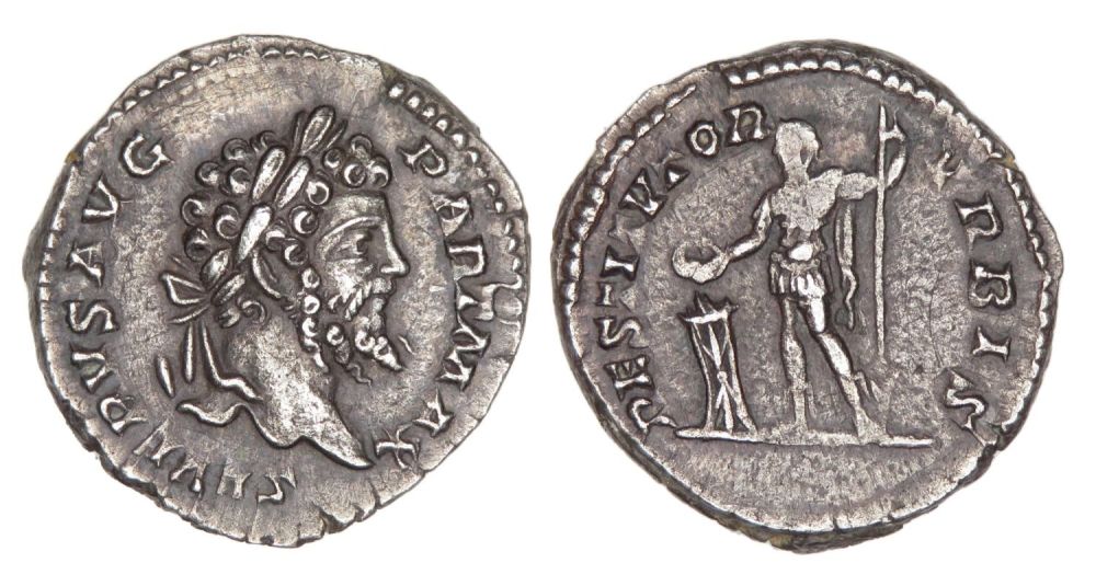 Lot 116: Septimius Severus Denarius. Rome, AD 201. Silver, 17.62...