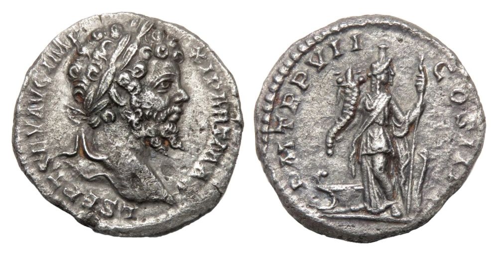 Lot 120: Septimius Severus Denarius. Rome, AD 199. Silver, 2.30g....