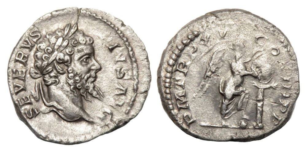 Lot 123: Septimius Severus Denarius. Rome, AD 207. Silver, 2.55g....