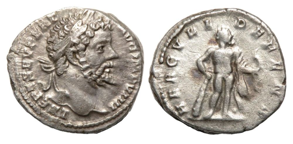 Lot 124: Septimius Severus Denarius. Rome, AD 197. Silver, 2.31g....