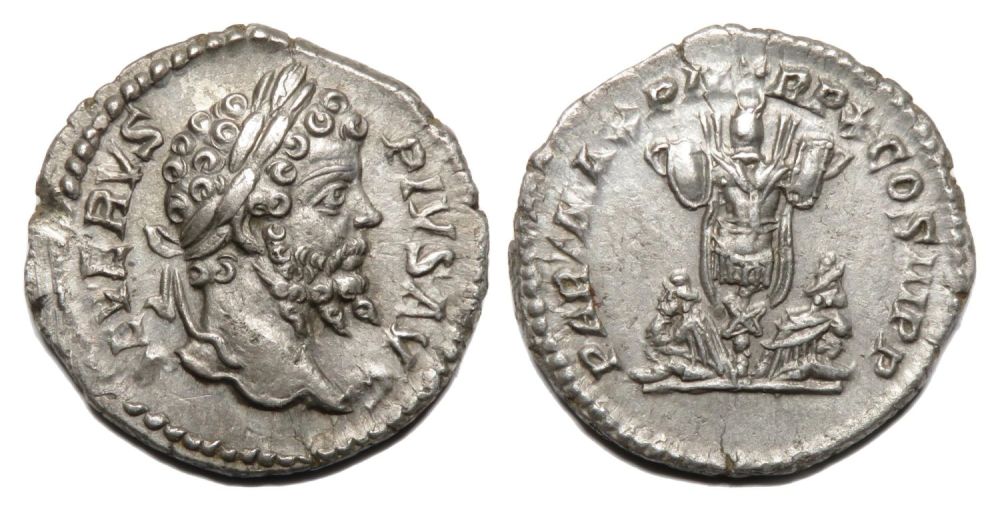 Lot 126: Septimius Severus Denarius. Rome, AD 202. Silver, 2.09g....