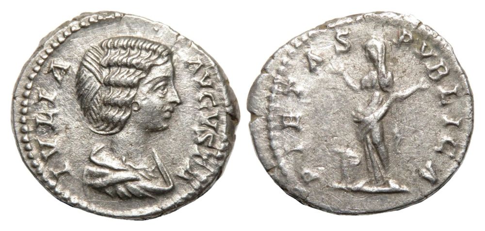 Lot 135: Julia Domna Denarius. Rome, AD 203. Silver, 1.93g....