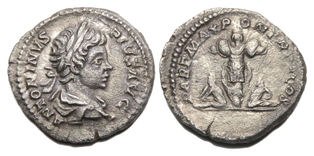 Lot 142: Caracalla Denarius. Rome, AD 202. Silver, 1.61g. 19.48...