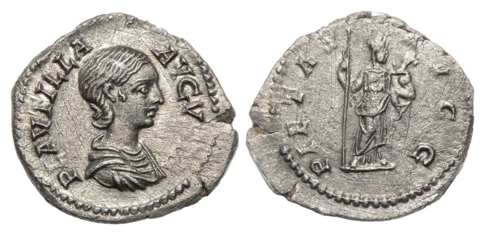 Lot 143: Plautilla Denarius. Rome, AD 203. Silver, 1.89g. 20.10...