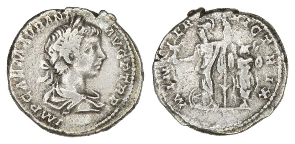 Lot 145: Geta Silver Denarius. Rome, AD 198. Silver, 3.19g....