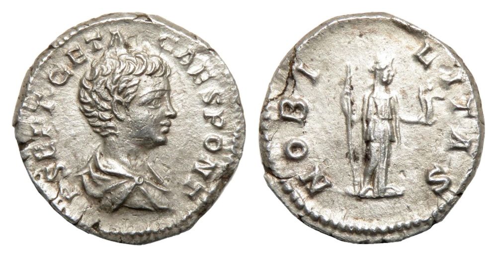 Lot 146: Geta Denarius. Rome, AD 199. Silver, 1.76g. 18.08...
