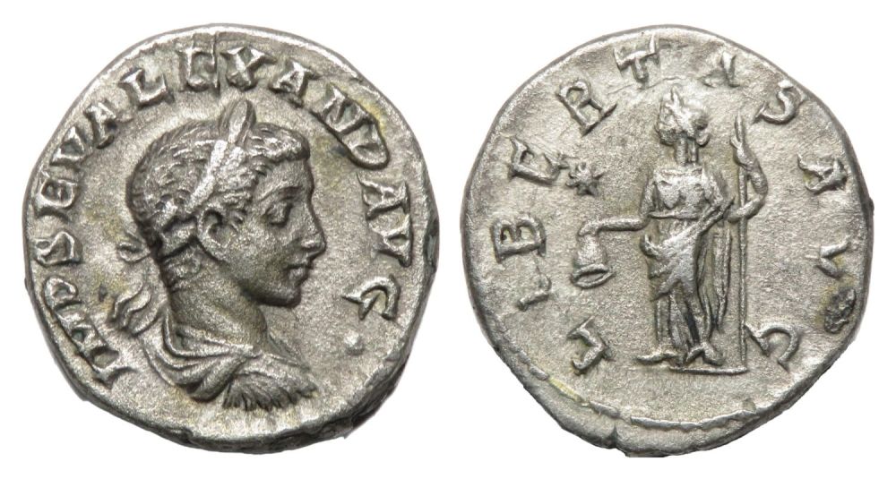 Lot 156: Severus Alexander Denarius. Antioch, AD 222. Silver, 3.10g....