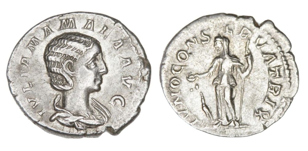 Lot 157: Julia Mamaea Denarius. Rome, AD 222. Silver, 20.20...