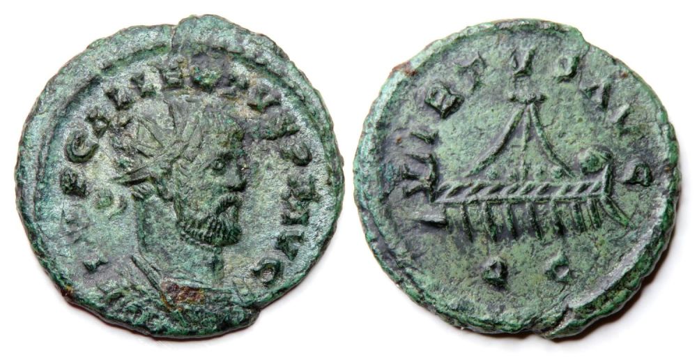 Lot 210: Allectus Quinarius. Colchester, AD 294-6. Billon, 19.66mm 3.25g....