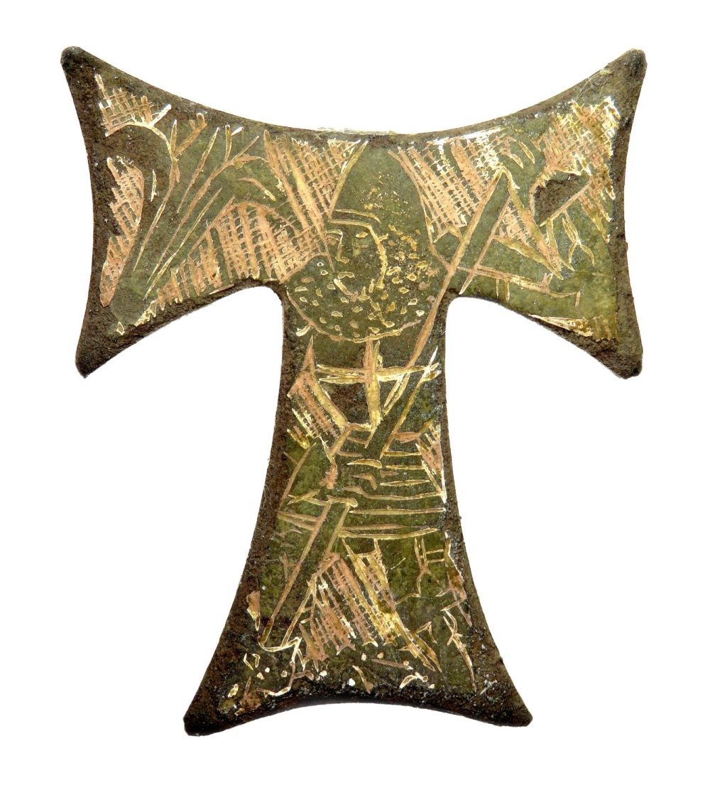 Lot 1082: Medieval St George Iconographic Tau cross pendant, 15th...