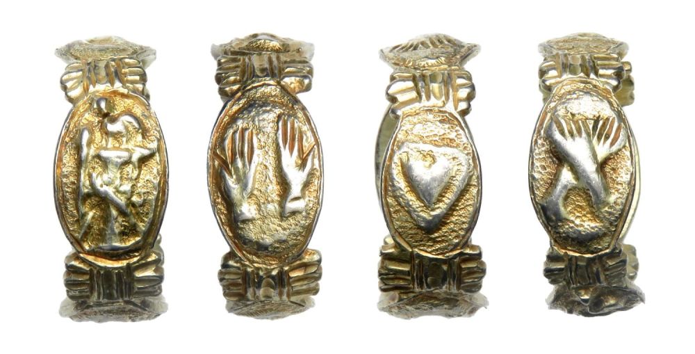 Lot 1086: Medieval silver-gilt Iconographic ring. Circa 14th-15th century AD....