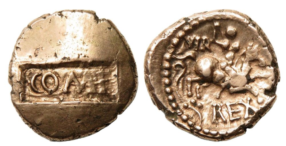 Lot 1131: Atrebates, Verica Warrior Rex gold stater, c. AD10-40....