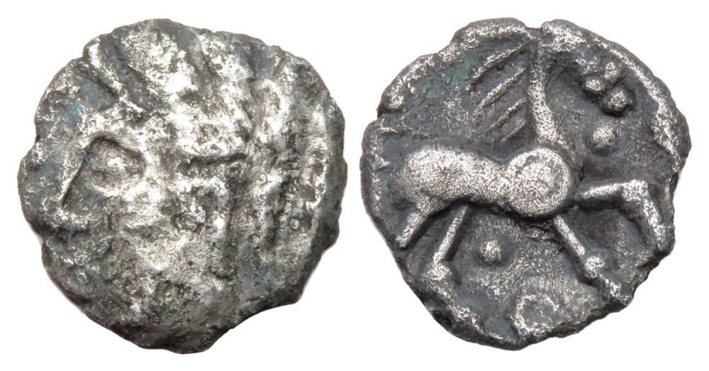 Lot 1136: Catuvellauni,  Whaddon Goat silver unit, c.55-45 BC.  Obverse:...