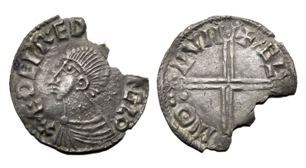 Lot 1148: Aethelred II Penny. Silver, 1.15g. 19.75 mm. Bare-headed...