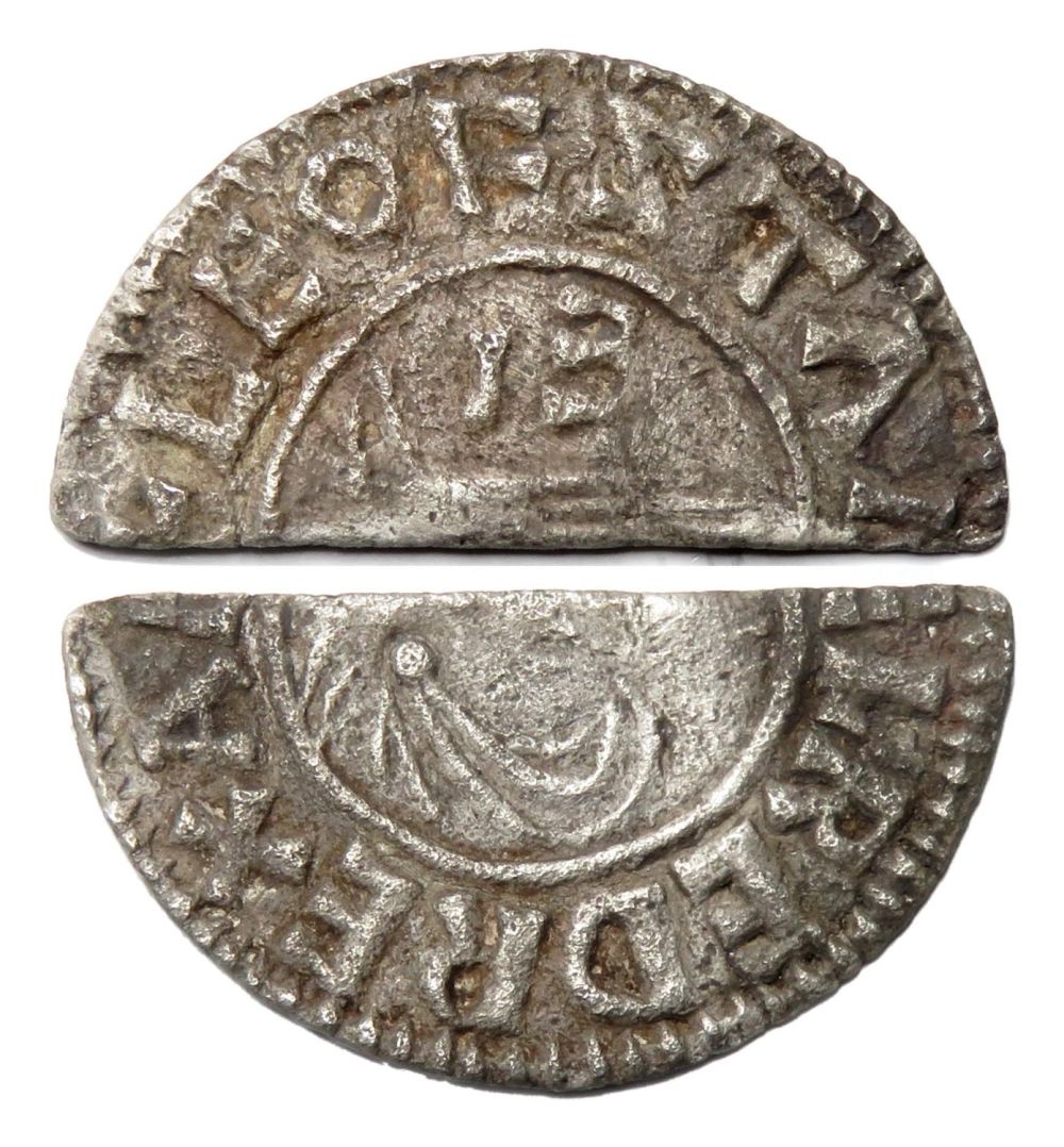 Lot 1162: Aethelred II cut halfpenny. First hand type. Silver,...
