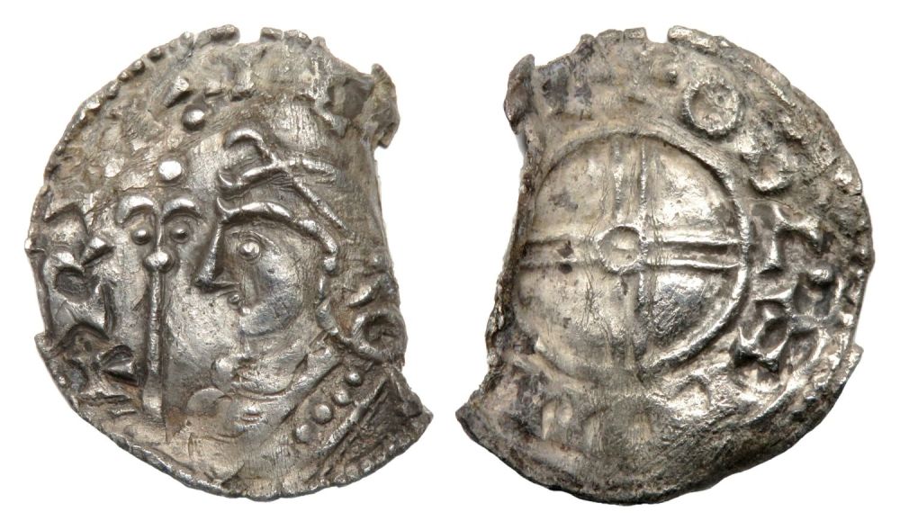 Lot 1168: Cnut penny, short cross-type. Silver, 0.89g, 18mm. Obverse: diademed...