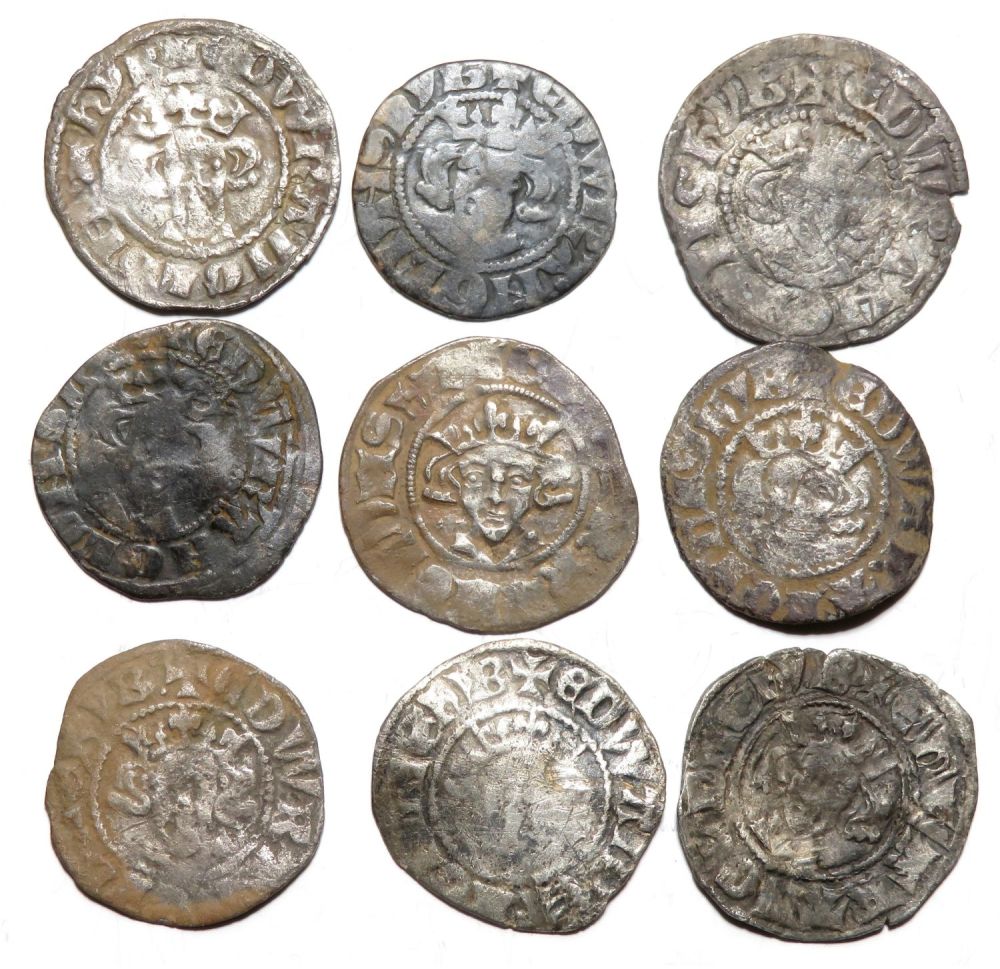 Lot 1203: British Hammered Silver Pennies (9). Largest 20mm. Edward...