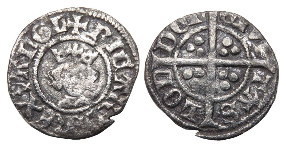 Lot 1217: Richard II Halfpenny. Silver, 0.57g. 14.10 mm.Obverse: Crowned...