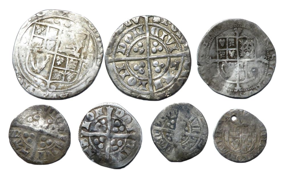 Lot 1222: Hammered silver coin group including two Edwardian pennies,...