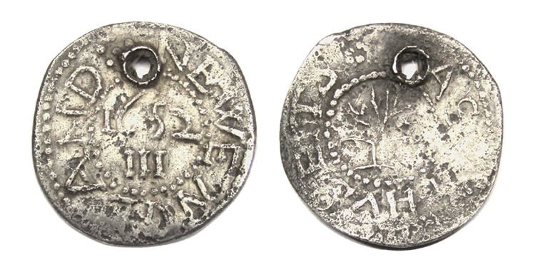 Lot 1255: New England three pence piece, issued by the...