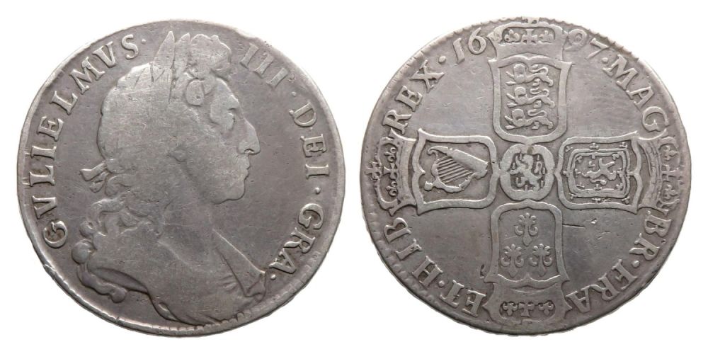Lot 1259: William III Halfcrown. 1697. Silver. Obverse: first laureate and...