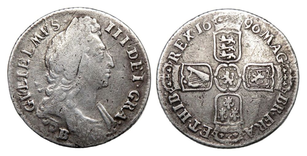 Lot 1260: William III Shilling. Bristol mint. 1696. Obverse: laureate...