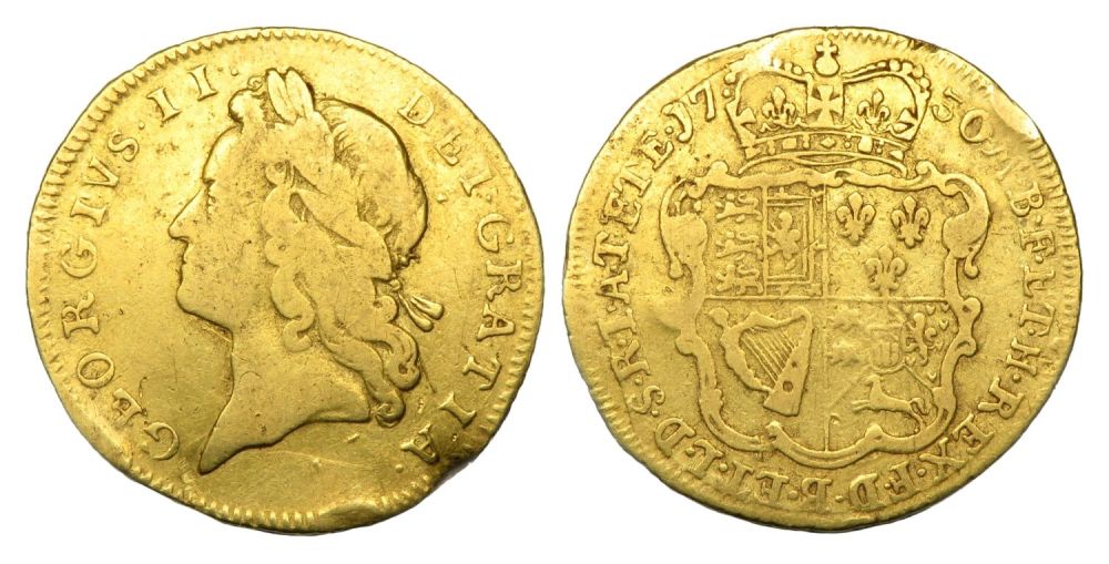 Lot 1264: George II gold half guinea 1730. Rare date....