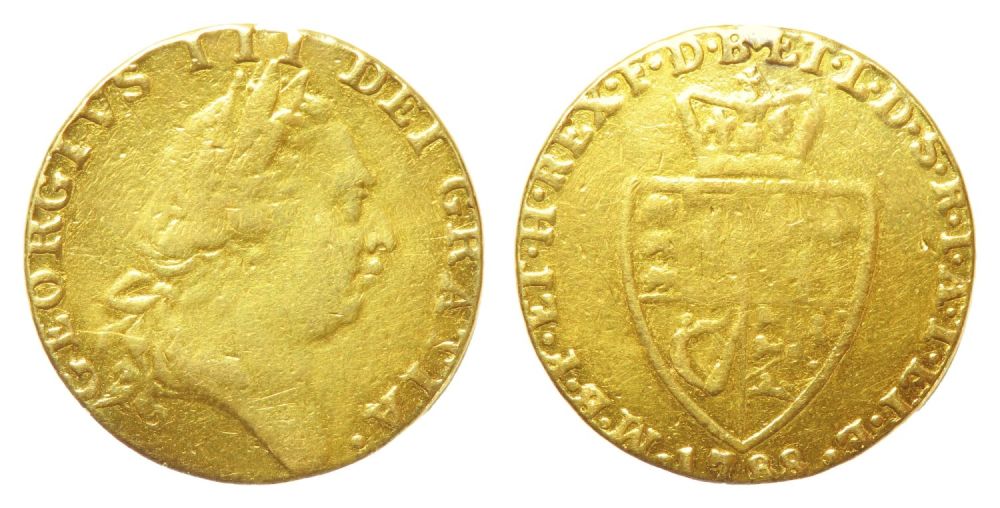 Lot 1266: Gerorge III gold guinea 1788. Ex mount with...