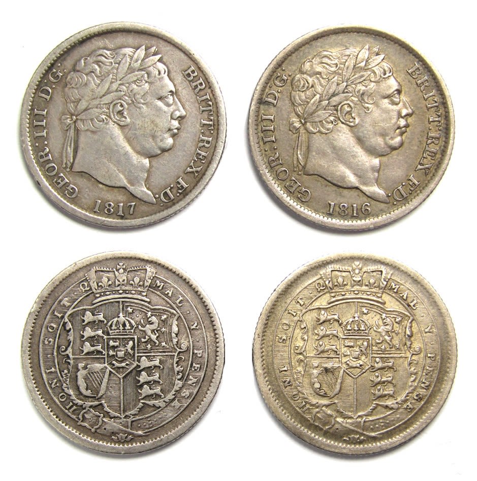 Lot 1268: George III Shillings (2) dated 1816 & 1817....