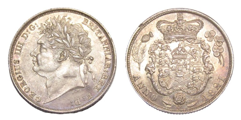 Lot 1272: George IV Shilling. 1821. GEF, mark on neck....